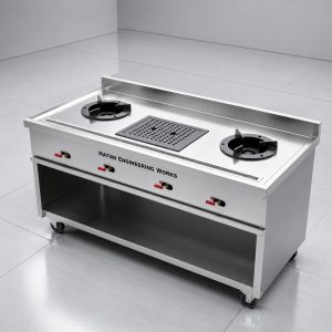 Commercial Tea Station Pakistan with 2 Pakistani burners and 1 tea burner in heavy duty stainless steel by Hatimi Engineering Works
